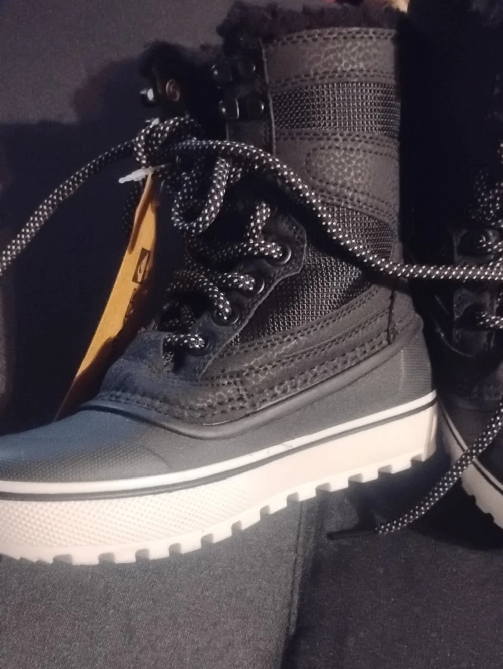 Black Fleece-Lined Lace-Up Winter Boots
